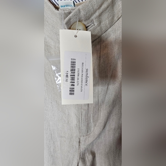 NWT Sundance Bellamy Pleated Linen Pants Size 16 Natural Beige Wide Leg - Picture 9 of 11
